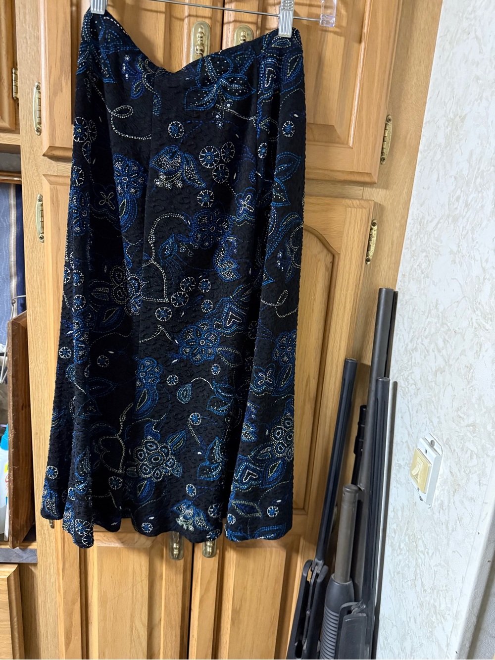 Embellished Black Maxi Skirt with Blue Paisley Beading